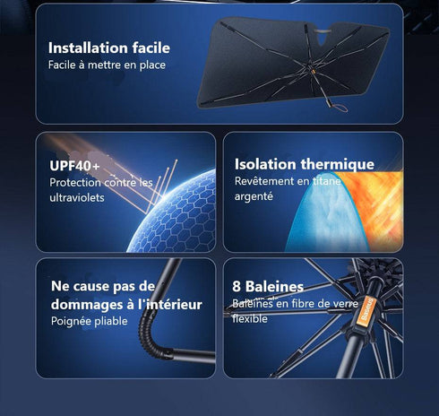 Pare Soleil Voiture Parapluie Anti-Rayures | -50% Chaleur | UPF 40+ Premium